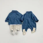 【66-90cm】ノーカラーデニム オールインワン - 画像 (5)