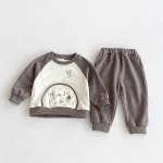 【73-110cm】 ポケット付き 英字＆熊柄 セットアップ - 画像 (5)