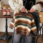 【90-150cm】ボーダー柄 ふんわり 保温性 セーター - 画像 (5)