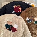 【90-140cm】 刺繍 クマ柄 裏起毛 アウター