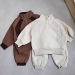 【73-120cm】シンプル スタンドネック トレーナー+パンツ セットアップ