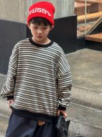 【100-150cm】 ボーダー柄 裏起毛 トレーナー - 画像 (5)