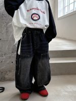 【100-160cm】 トレンド 動きやすい デニム パンツ - 画像 (8)