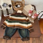 【90-150cm】ボーダー柄 ふんわり 保温性 セーター - 画像 (3)