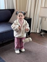 【73-120cm】秋 ふわふわ フード付き アウター - 画像 (4)