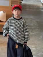 【100-150cm】 ボーダー柄 裏起毛 トレーナー - 画像 (4)