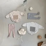 【66-90cm】ポケット付き ボーダー ロンパース - 画像 (9)