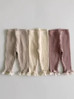 【73-110cm】レース リボン リブ レギンス - 画像 (2)