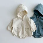 【66-90cm】 フーディ ポケット付き ロンパース - 画像 (6)