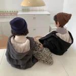 【80-150cm】 韓国風 暖かい フート付き ロングコート - 画像 (5)