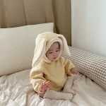 【66-90cm】 ウサギ耳 フード付き ボア ロンパース - 画像 (3)