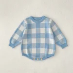 【66-90cm】 チェック柄 ニット ロンパース - 画像 (9)