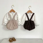 【66-100cm】 ドット サロペット ロンパース or 花柄インナー シャツ - 画像 (11)