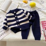 【66-90cm】 ボーダー ニット カーディガン＆パンツ セット - 画像 (4)