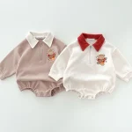 【66-90cm】熊柄ポロ ロンパース