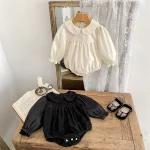 【66-90cm】 ノーカラーコーデュロイ ロンパース - 画像 (3)