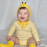 【66-90cm】帽子付き 目デザインボーダー ロンパース - 画像 (9)