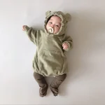 【66-90cm】ピュアカラーフート付き ロンパース