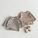 【73-100cm】 サイドボタン ボーダー シャツ - 画像 (2)