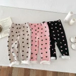 【80-130cm】 ハート柄 ボア付き レギンス