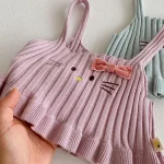 【66-100cm】 フリル トップス ＆ネコ 刺繡 3点セット - 画像 (6)