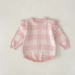 【66-90cm】 チェック柄 ニット ロンパース - 画像 (5)