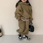 【80-140cm】英字 トップス フート付き カジュアル セットアップ