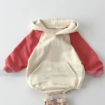 【65-100cm】 フード付きカラー切り替え ロンパース - 画像 (6)