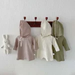 【66-90cm】 韓国風 帽子付き ワッフル オールインワン - 画像 (6)