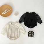 【66-90cm】 ノーカラーコーデュロイ ロンパース - 画像 (2)