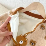 【66-90cm】 ボア 熊プリント オールインワン - 画像 (4)