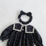 【66-140cm】 リボン 小花柄 ロンパース or ワンピース - 画像 (9)