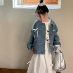 【90-150cm】 リボン付き デニム アウター - 画像 (3)