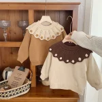【90-130cm】 フリルビッグ襟 ニット トップス - 画像 (11)