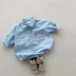 【66-90cm】 シンプル ポケット付き ロンパース - 画像 (5)