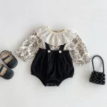 【66-100cm】 レース襟 トップス ＆ サロペット ロンパース 2点セット - 画像 (7)