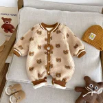 【66-90cm】 ボア 熊プリント オールインワン - 画像 (6)