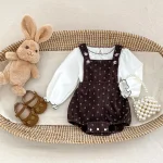 【66-100cm】 ドット サロペット ロンパース or 花柄インナー シャツ - 画像 (5)