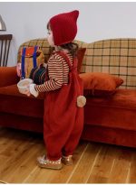 【80-110cm】 レトロ ボンボン付き サロペット - 画像 (6)