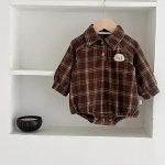 【66-100cm】 チェック 犬柄 ロンパース - 画像 (4)