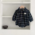 【66-100cm】 チェック 犬柄 ロンパース - 画像 (5)