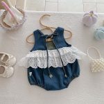 【66-90cm】デニムロンパース レース ノースリーブ 可愛い ベビー服 - 画像 (6)
