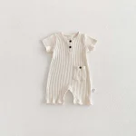 【66-90cm】ベビーナチュラル 無地 半袖 ロンパース - 画像 (6)