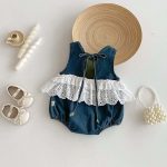 【66-90cm】デニムロンパース レース ノースリーブ 可愛い ベビー服 - 画像 (4)