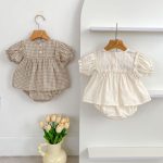 【66-100cm】ブラウス＆ブルマ パフスリーブ チェック シンプル ベビー服 - 画像 (3)