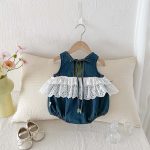 【66-90cm】デニムロンパース レース ノースリーブ 可愛い ベビー服 - 画像 (7)