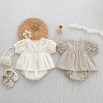 【66-100cm】ブラウス＆ブルマ パフスリーブ チェック シンプル ベビー服 - 画像 (8)