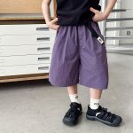 【90-150cm】カーゴショートパンツ 男の子 ベアタグ ウエストベルト付き 無地 カジュアル 子供服 おしゃれ
