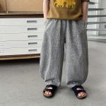 【90-150cm】ロングパンツ 男の子 細ボーダー 薄手 ゆったり カジュアル パンツ