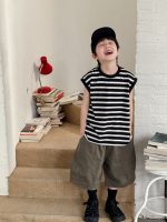 【90-150cm】タンクトップ 男の子 ボーダー柄 モノトーン ゆったり カジュアル トップス